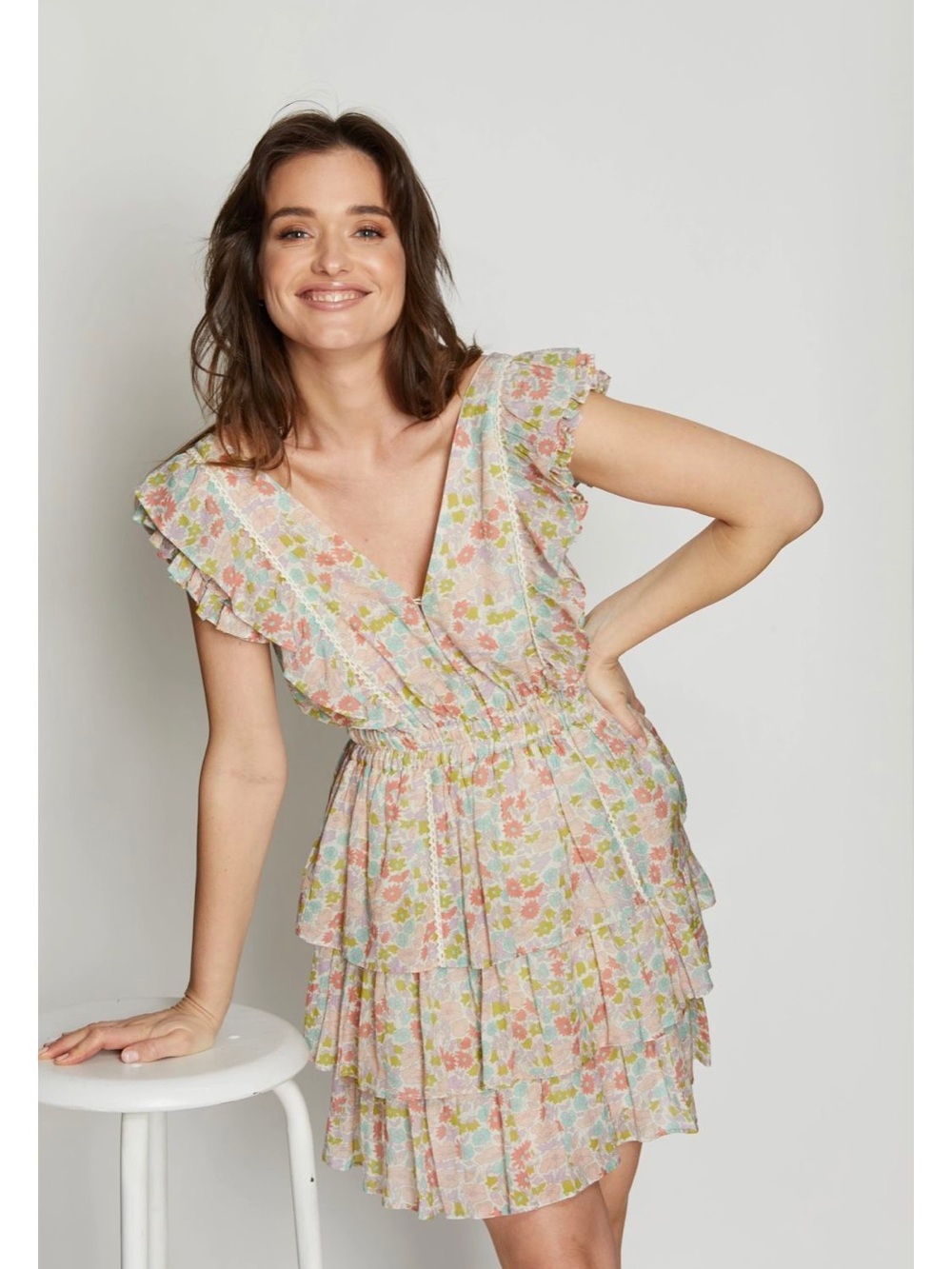 Love The Label Floral Tiered Mini Ruffle Dress Large - Picture 3 of 16